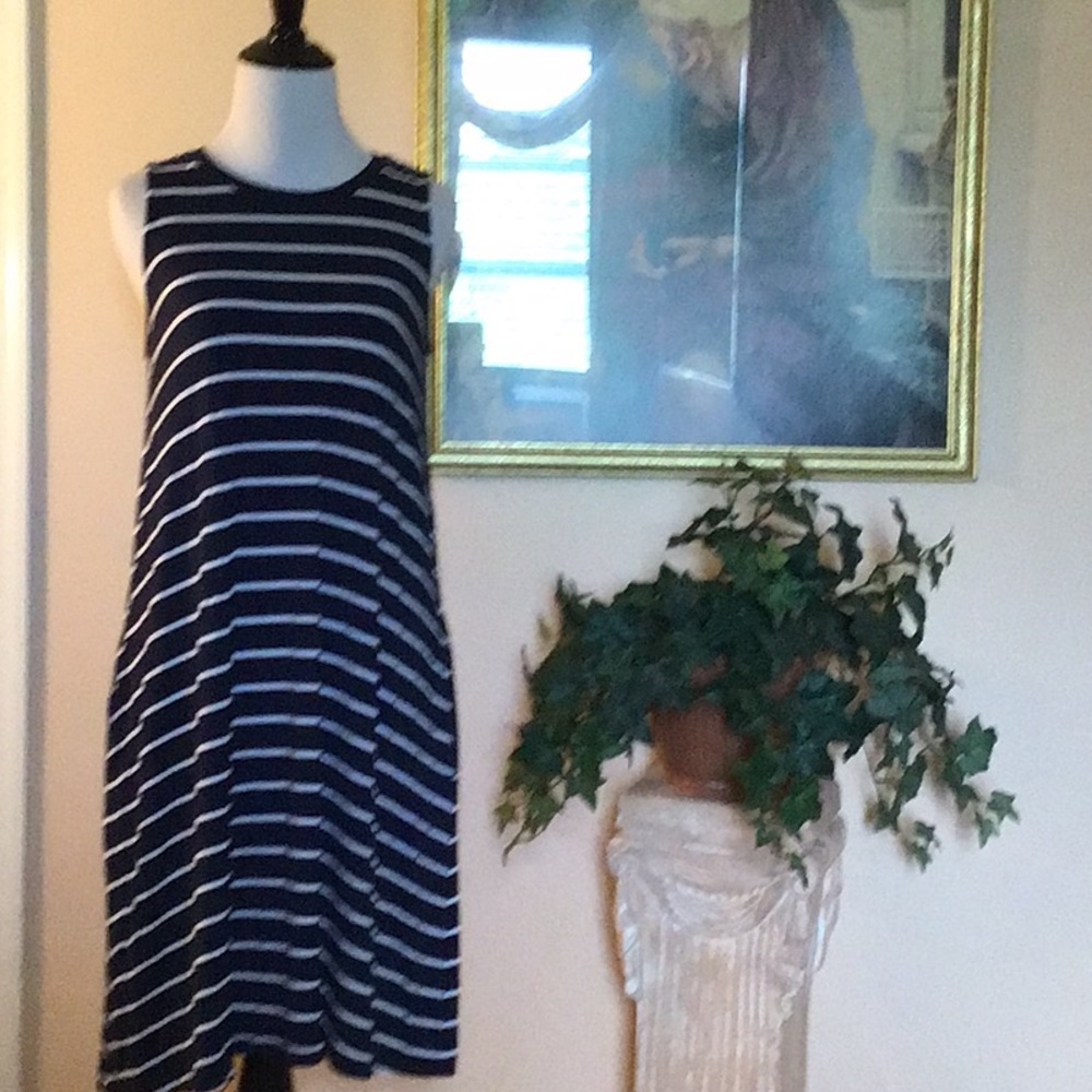 Navy blue and white striped align tank dress